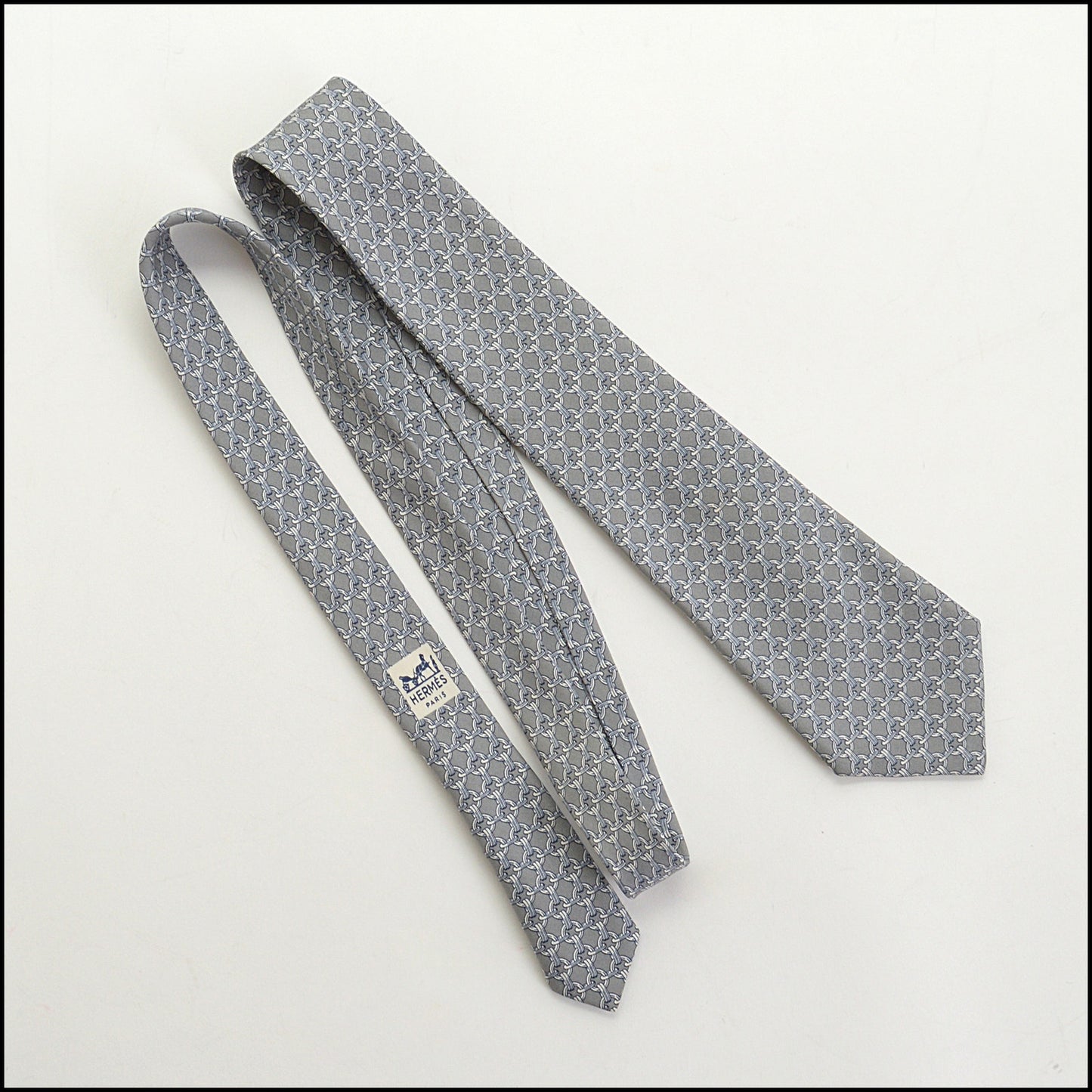 RDC14505 HERMES Vintage Grey Chain Links Silk Men's Tie