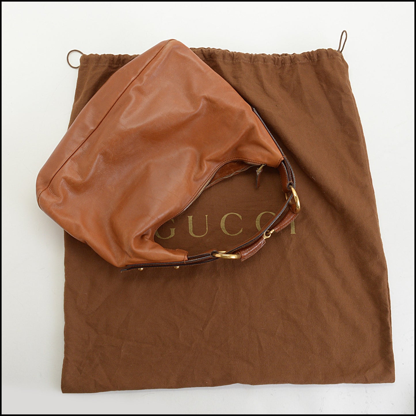 RDC14819 GUCCI Saddle Brown Leather Double Horsebit Hobo Bag