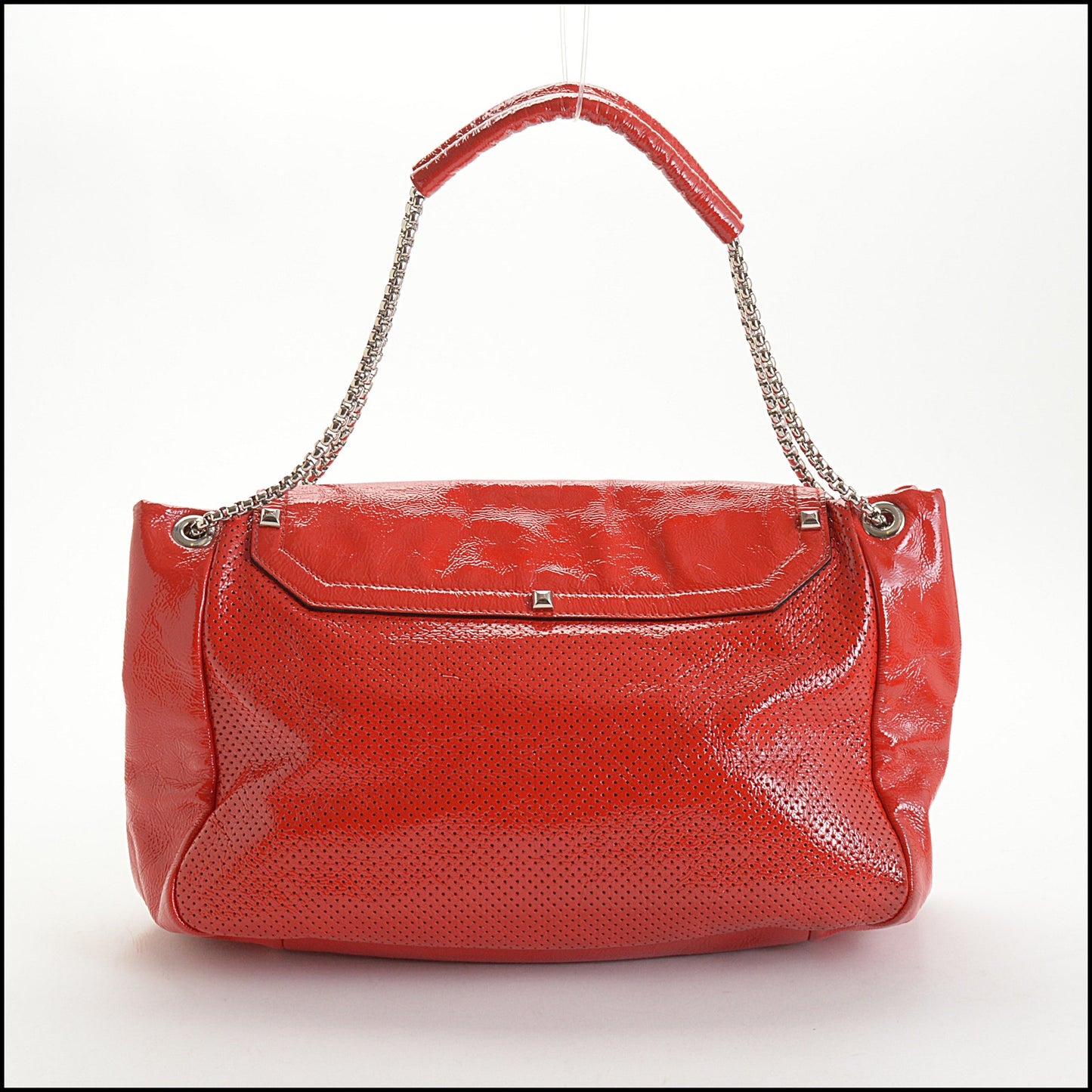 RDC14646 ALEXANDER MCQUEEN Red Patent Perforated Flap Bag