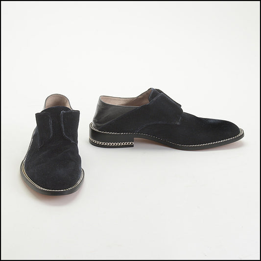 RDC14865 GIVENCHY Dark Blue Velvet Chain Detail Loafers size 38.5