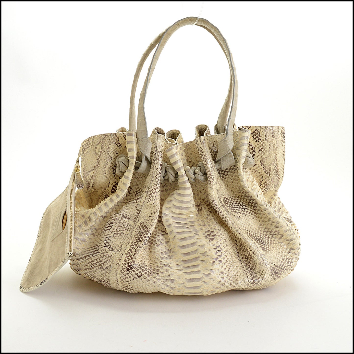 RDC14496 Nancy Gonzalez Gray & Cream Python Bag w/ Croc Handles