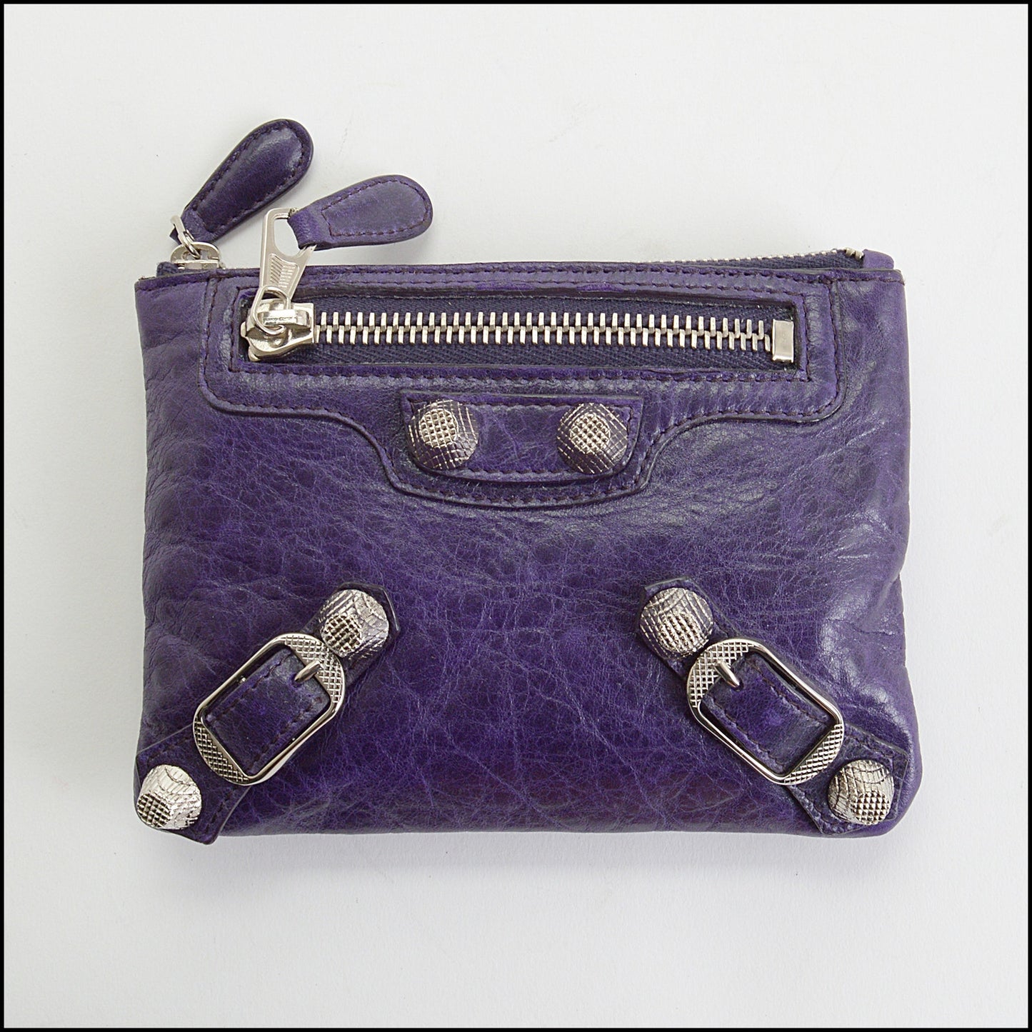 RDC14345 Authentic BALENCIAGA '12 Purple Lambskin 12mm Silver HW Coin Purse