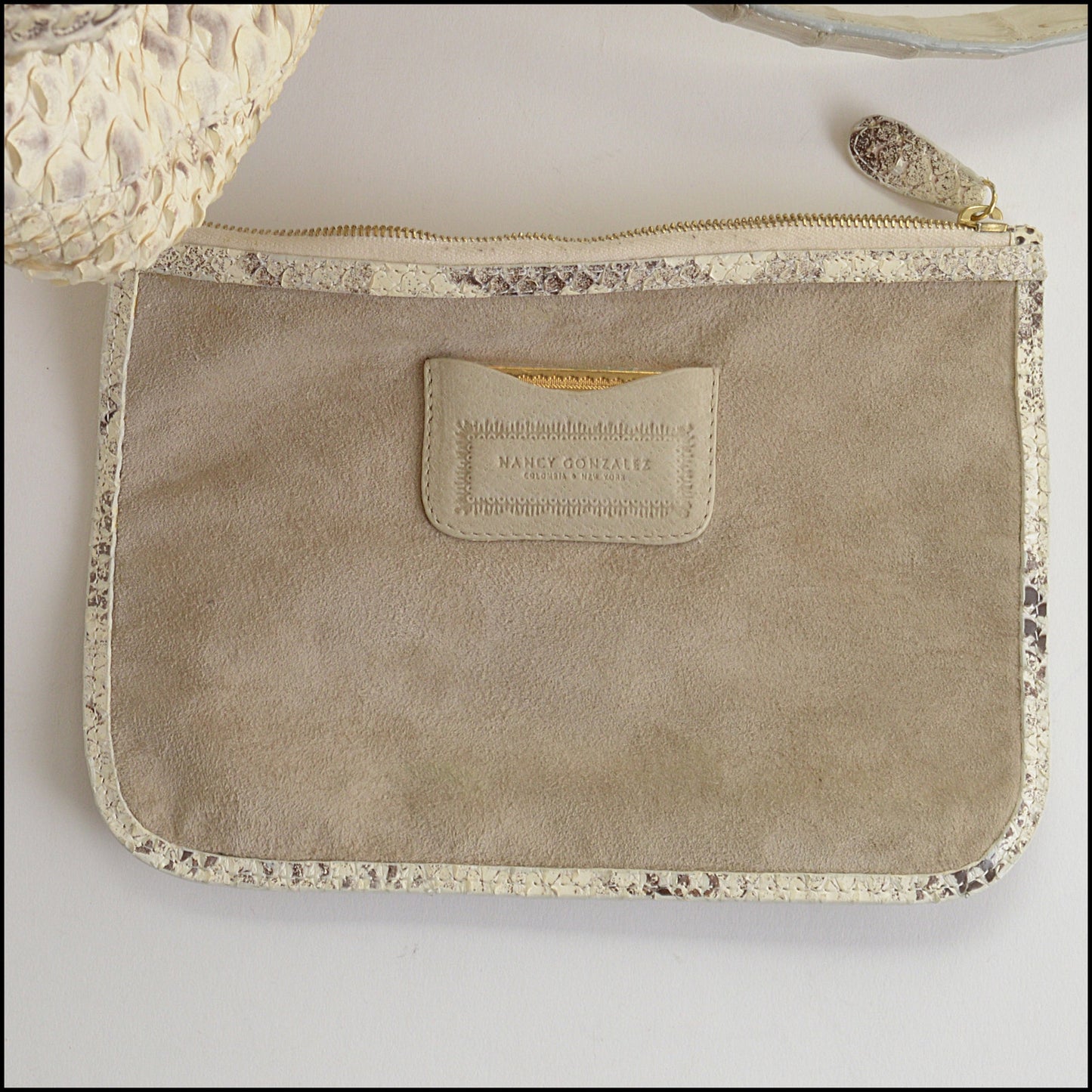 RDC14496 Nancy Gonzalez Gray & Cream Python Bag w/ Croc Handles