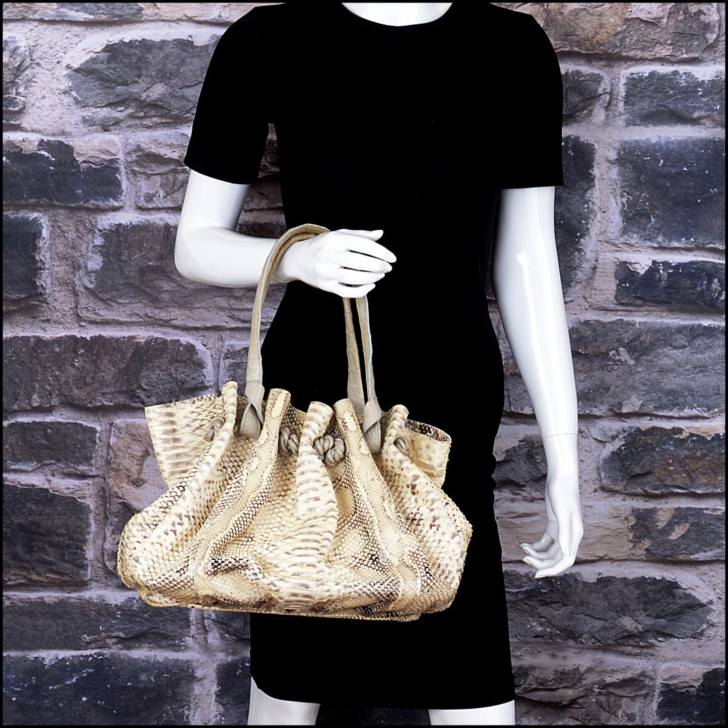 RDC14496 Nancy Gonzalez Gray & Cream Python Bag w/ Croc Handles