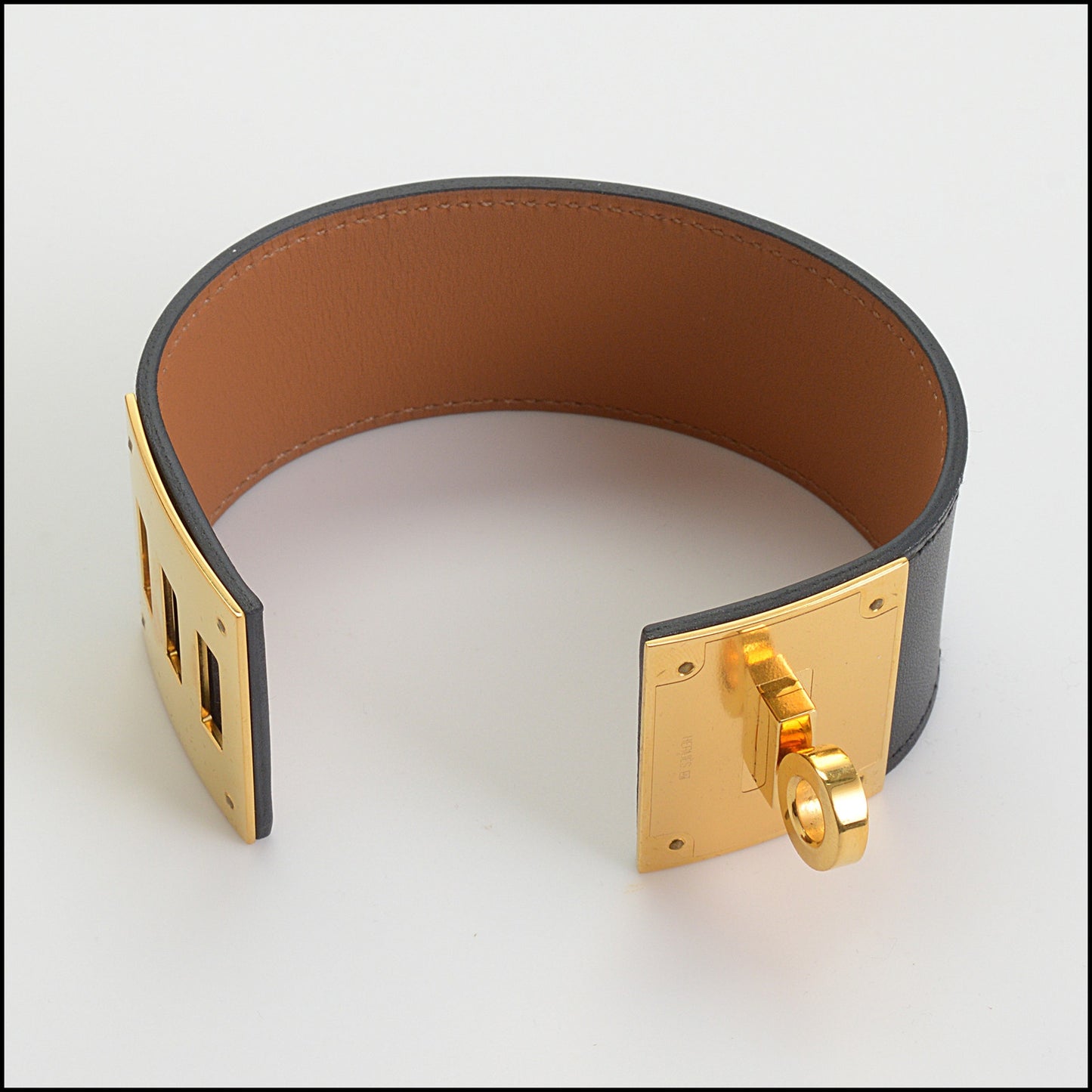 RDC14370 Authentic HERMES 2014 Black Leather Gold Hardware Kelly Dog Bracelet