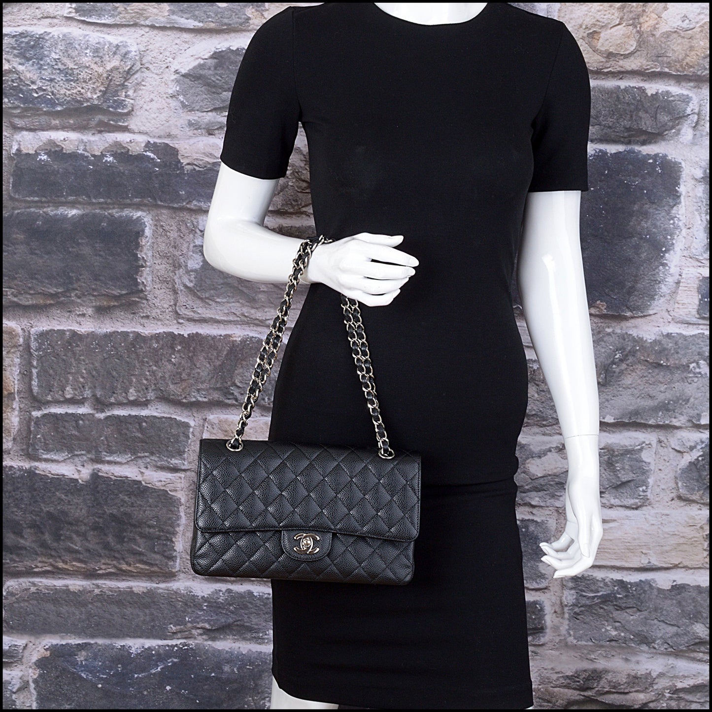 RDC15013 CHANEL '10 Black Caviar Leather Classic 11.12 Double Flap Bag