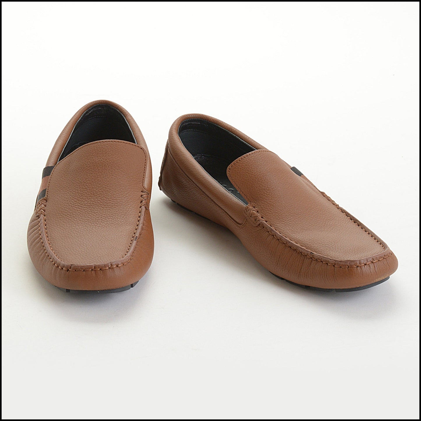 RDC14639 GUCCI Men's Brown Soft Calfskin Web Driving Loafers Size 8.5