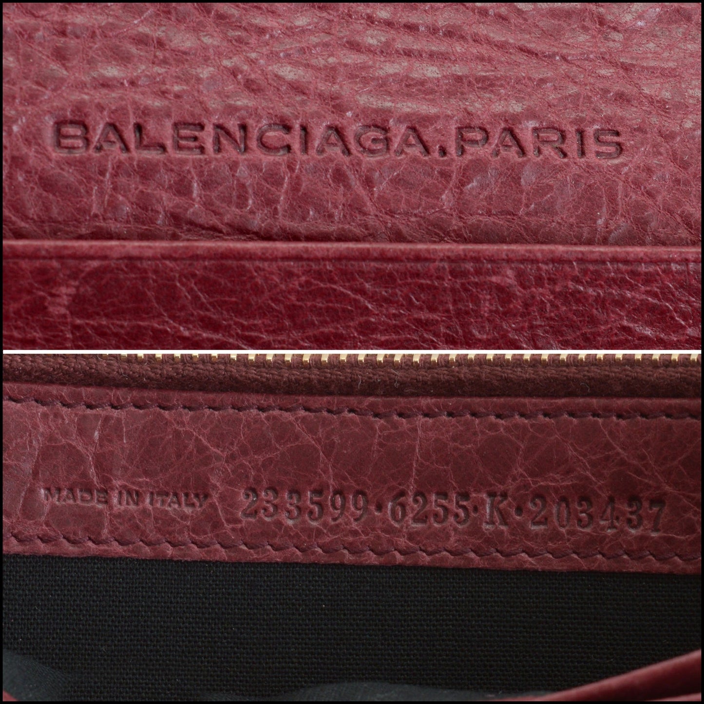 RDC14347 Authentic BALENCIAGA '12 Burgundy Lambskin Rose Gold HW Money Wallet