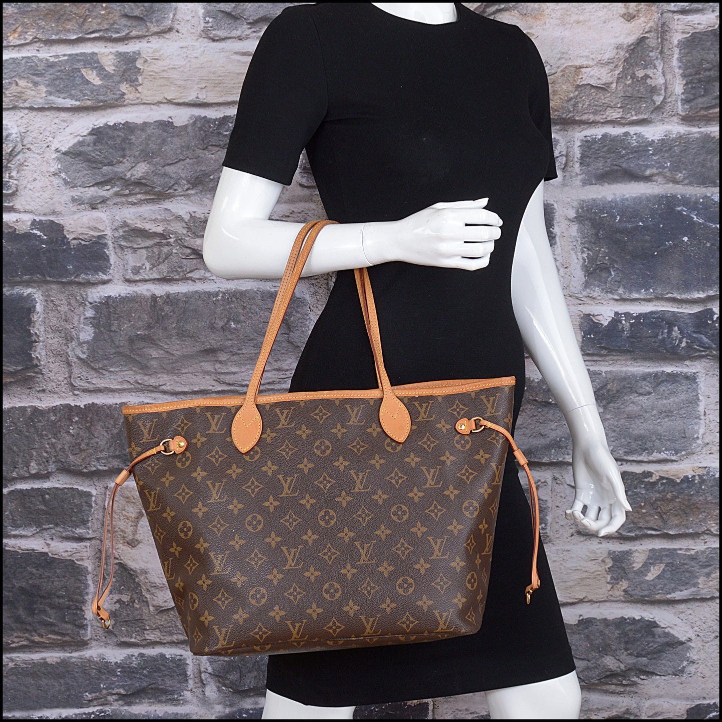 RDC15400 LOUIS VUITTON '14 Brown Monogram Canvas Mimosa Yellow Neverfull MM Tote with Pouch