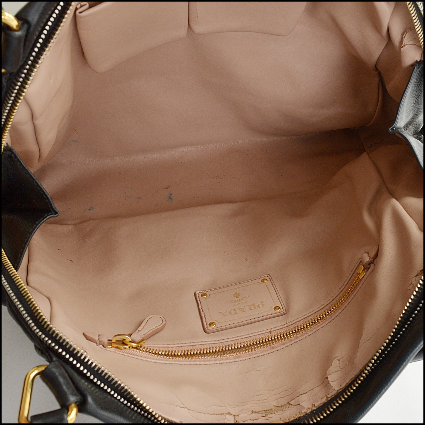 RDC14812 PRADA Saffiano Leather Gold & Silver Zippers Shoulder Bag