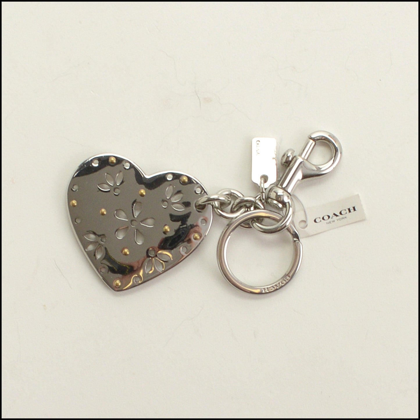 RDC15289 COACH Silver Heart Keyring Bag Charm