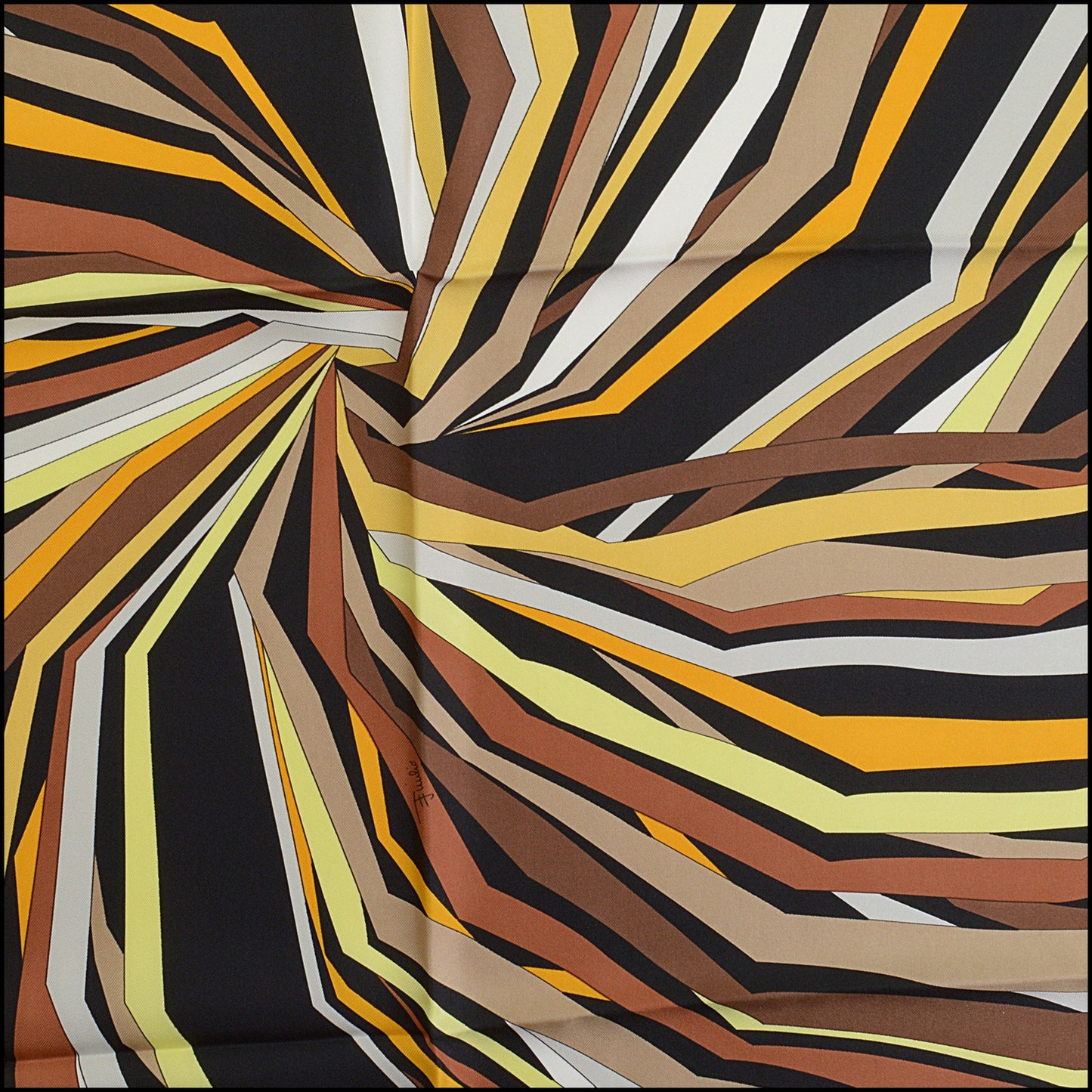 RDC14297 EMILIO PUCCI Black/Yellow/Brown Concentric Lines 90cm Square Silk Scarf