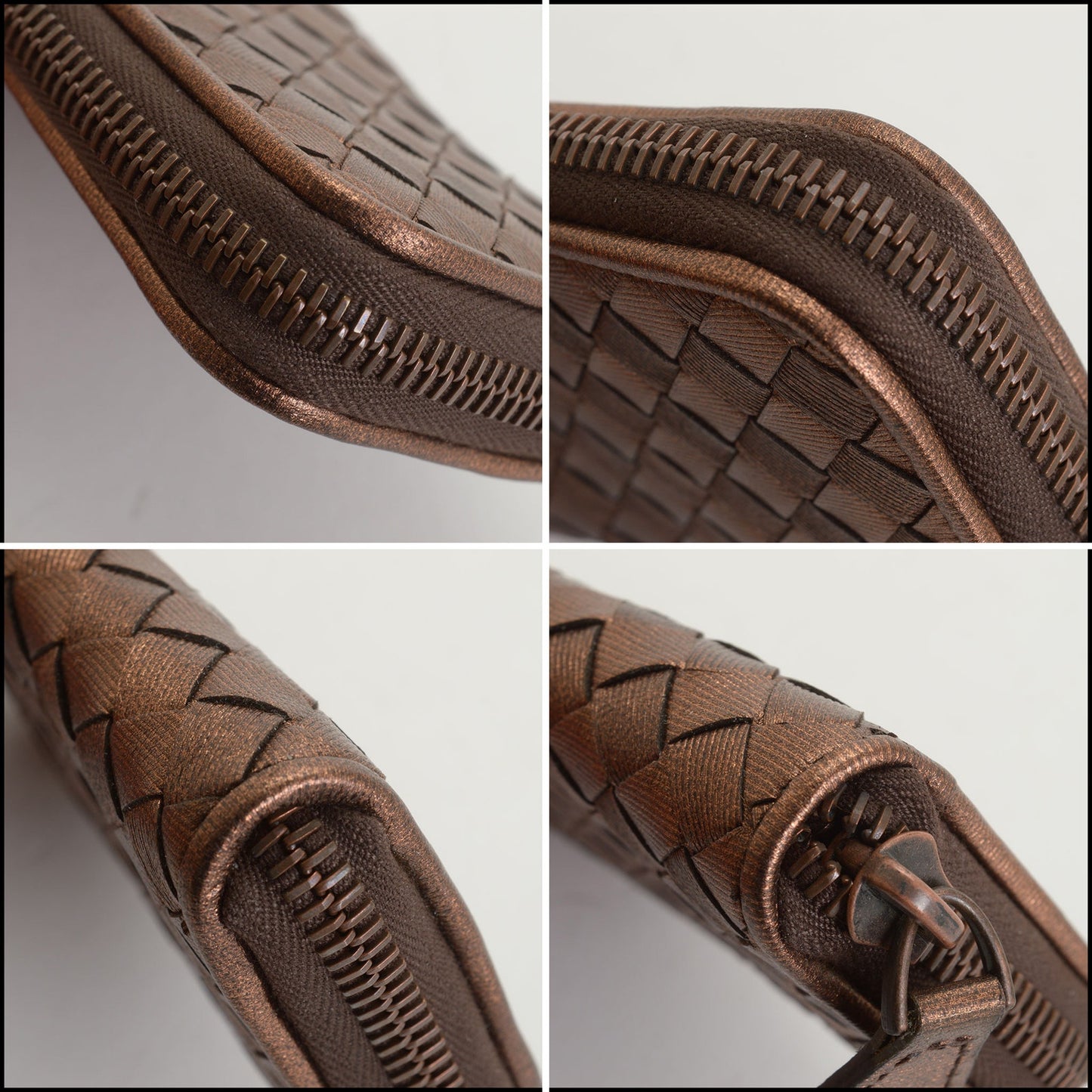 RDC14827 BOTTEGA VENETA 2008 Bronze Intrecciato Zipped Card Case Wallet