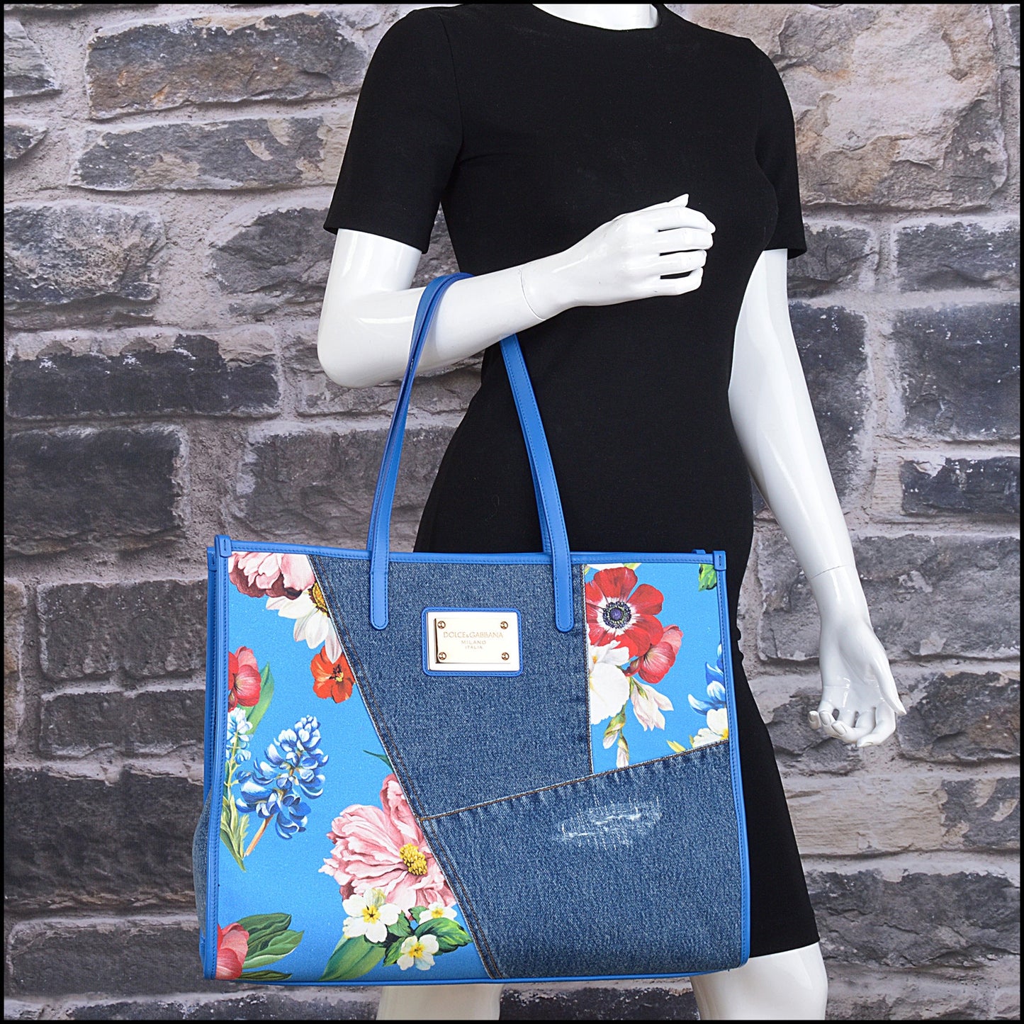 RDC15577 DOLCE & GABBANA Blue Exclusive Floral Denim Tote Bag