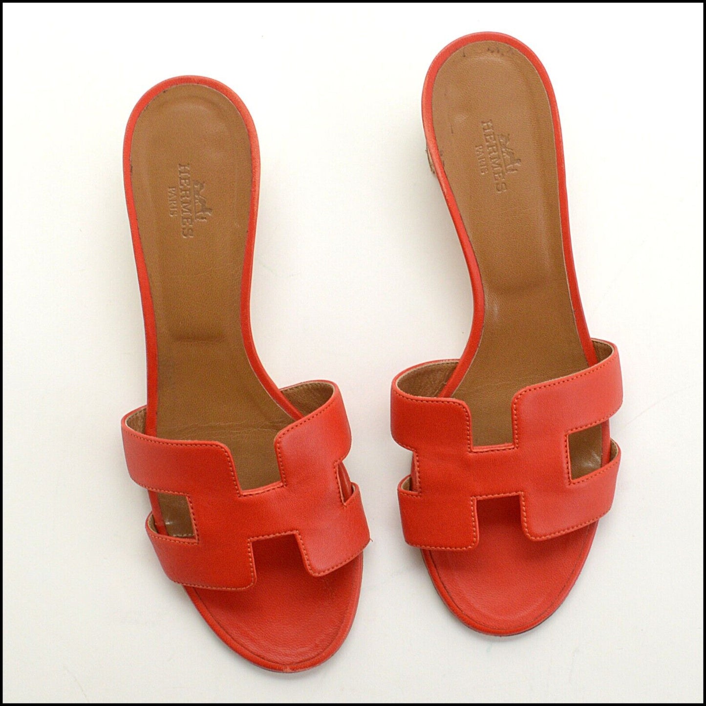 RDC13832 Authentic HERMES Red / Orange Leather Oasis Sandals Size 8