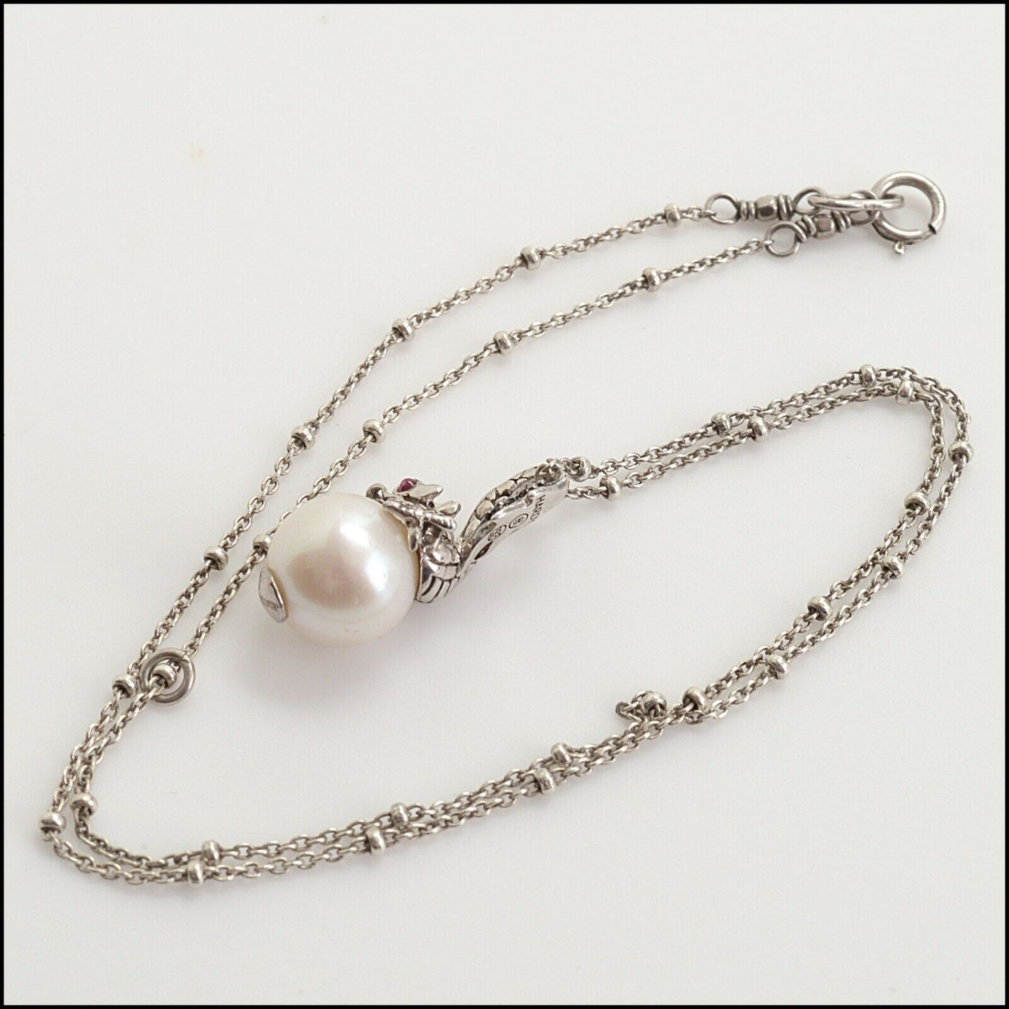 RDC13794 Authentic JOHN HARDY Sterling Silver Naga Dragon Pearl Pendant Necklace