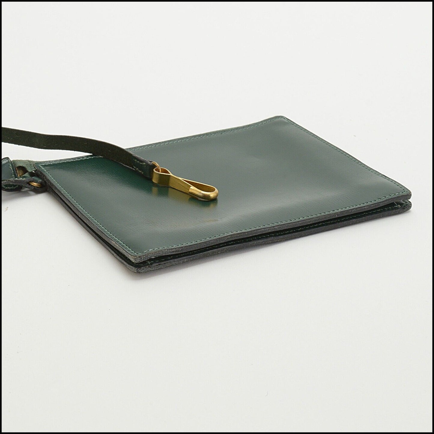 RDC13798 Authentic HERMES Vintage Dark Green Box Leather Clip-on Pochette Pouch