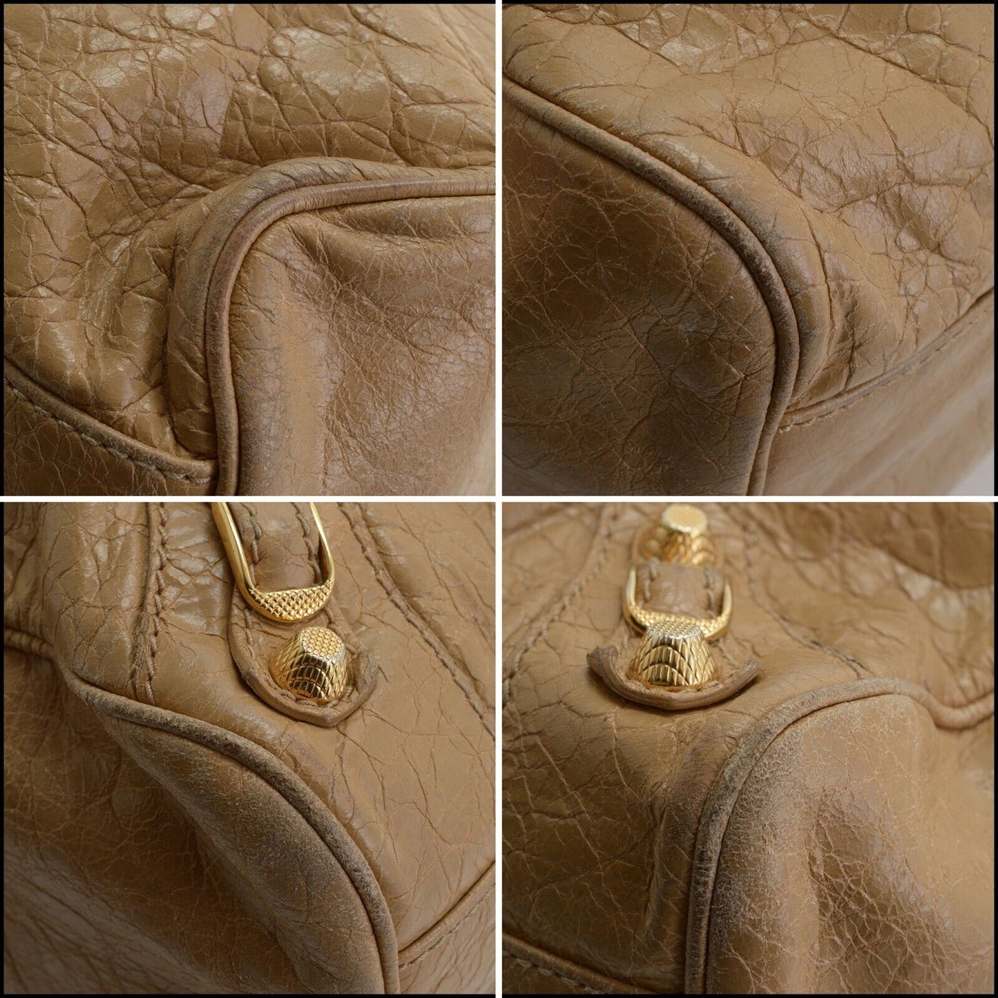 RDC13817 Authentic BALENCIAGA 2013 Beige Lambskin 12mm Gold Giant HW Velo Bag