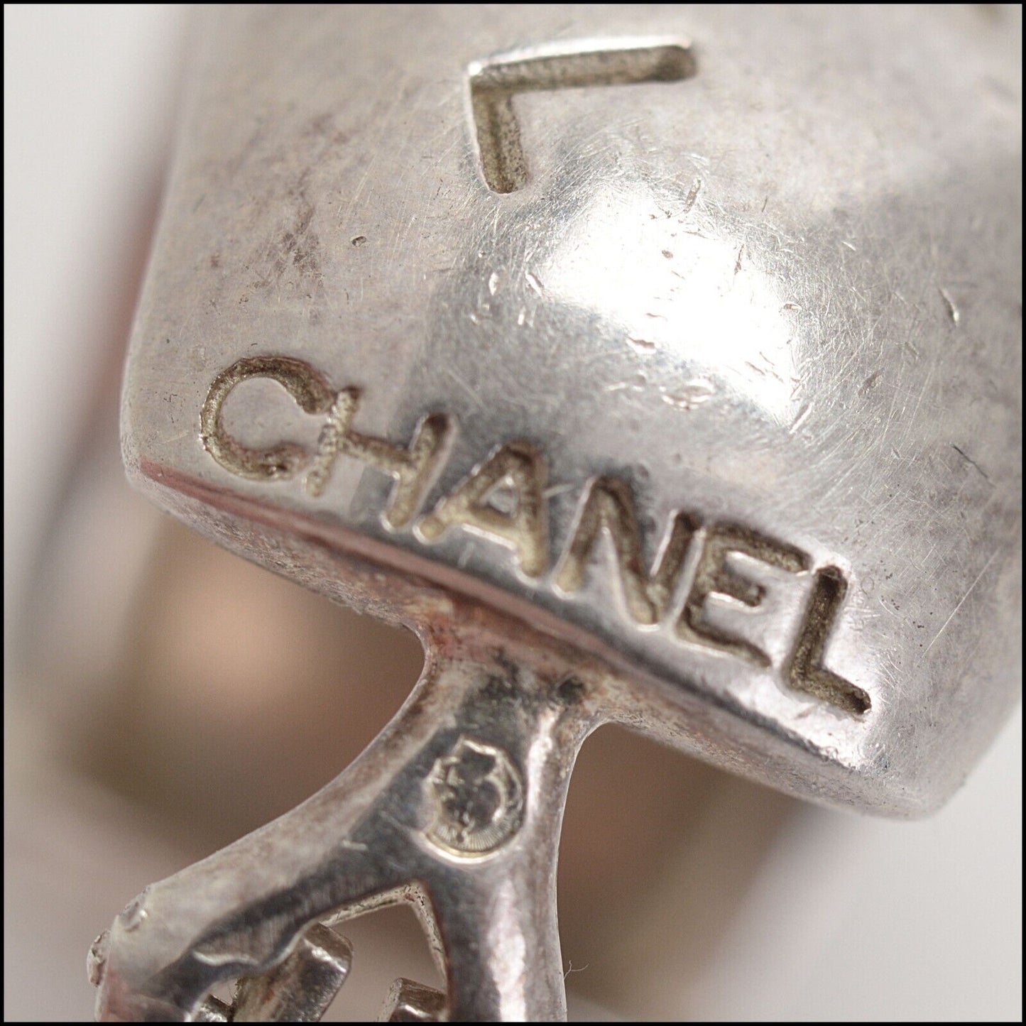 RDC13793 Authentic CHANEL Sterling Silver Wide Huggie Clip On Earrings