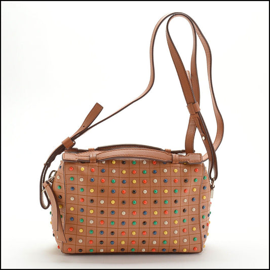 RDC13828 Authentic TOD'S Tan Leather Multicolor Gommino Dots Crossbody Bag