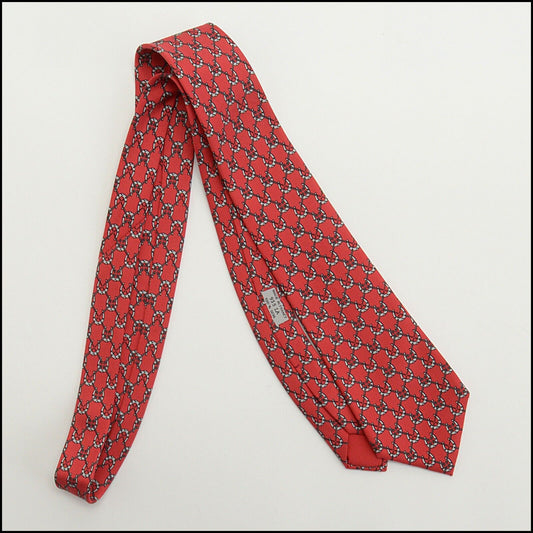 RDC13790 Authentic HERMES Vintage Red Horse Shoes 935 IA Silk Tie