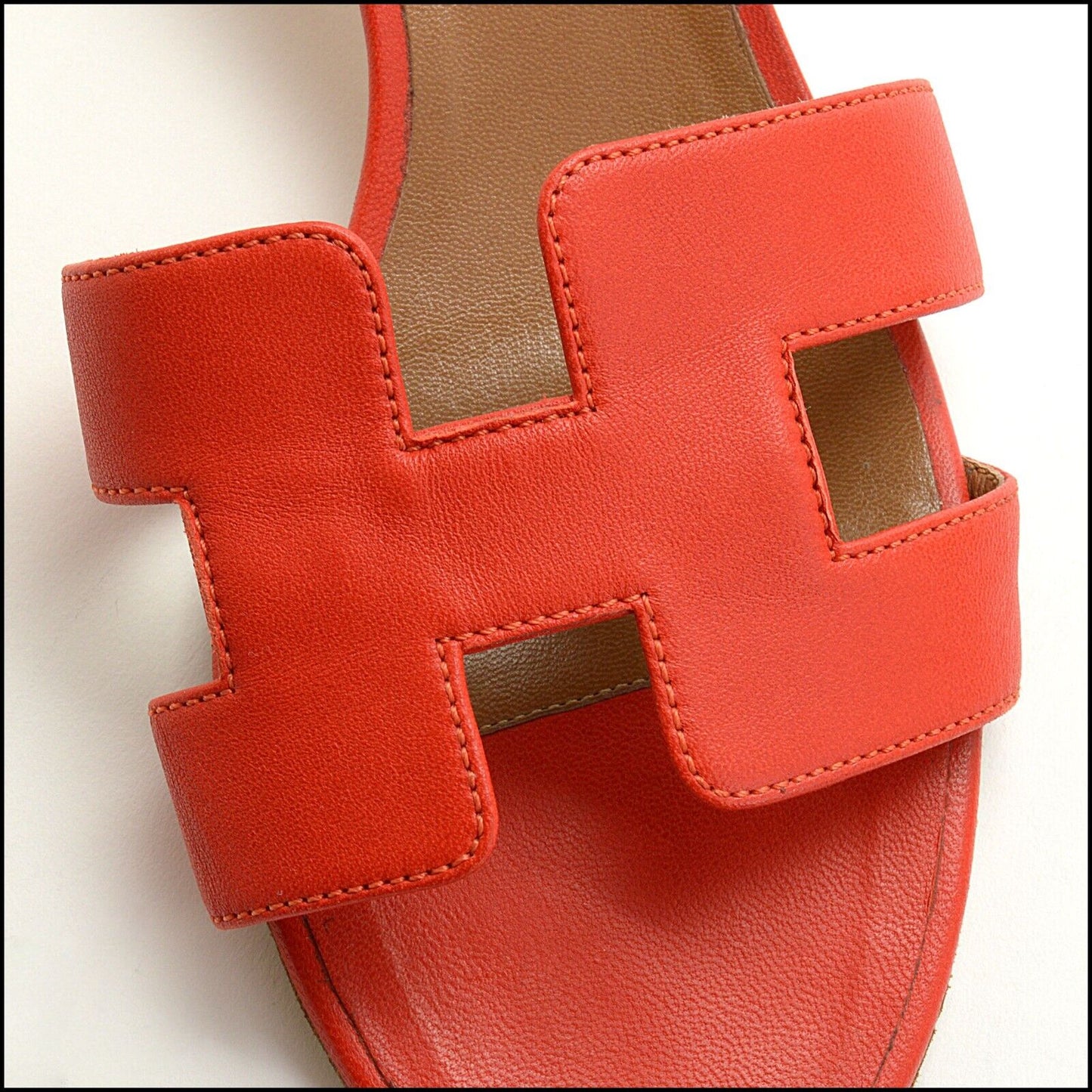 RDC13832 Authentic HERMES Red / Orange Leather Oasis Sandals Size 8