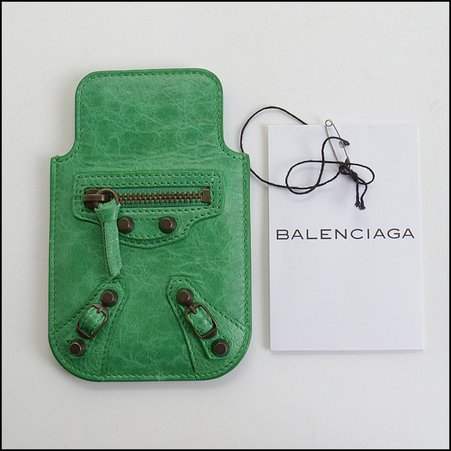 RDC14340 Authentic BALENCIAGA '12 Vert Poker Green Lambskin Phone Case