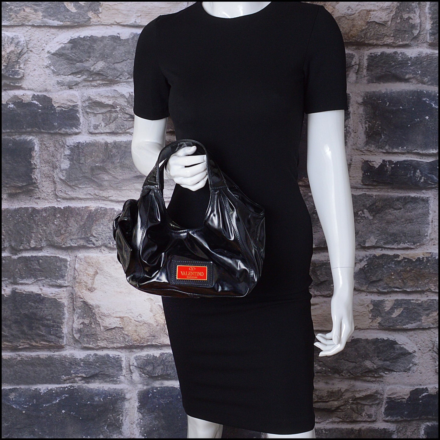 RDC14617 VALENTINO Black Patent Mini Bow Bag