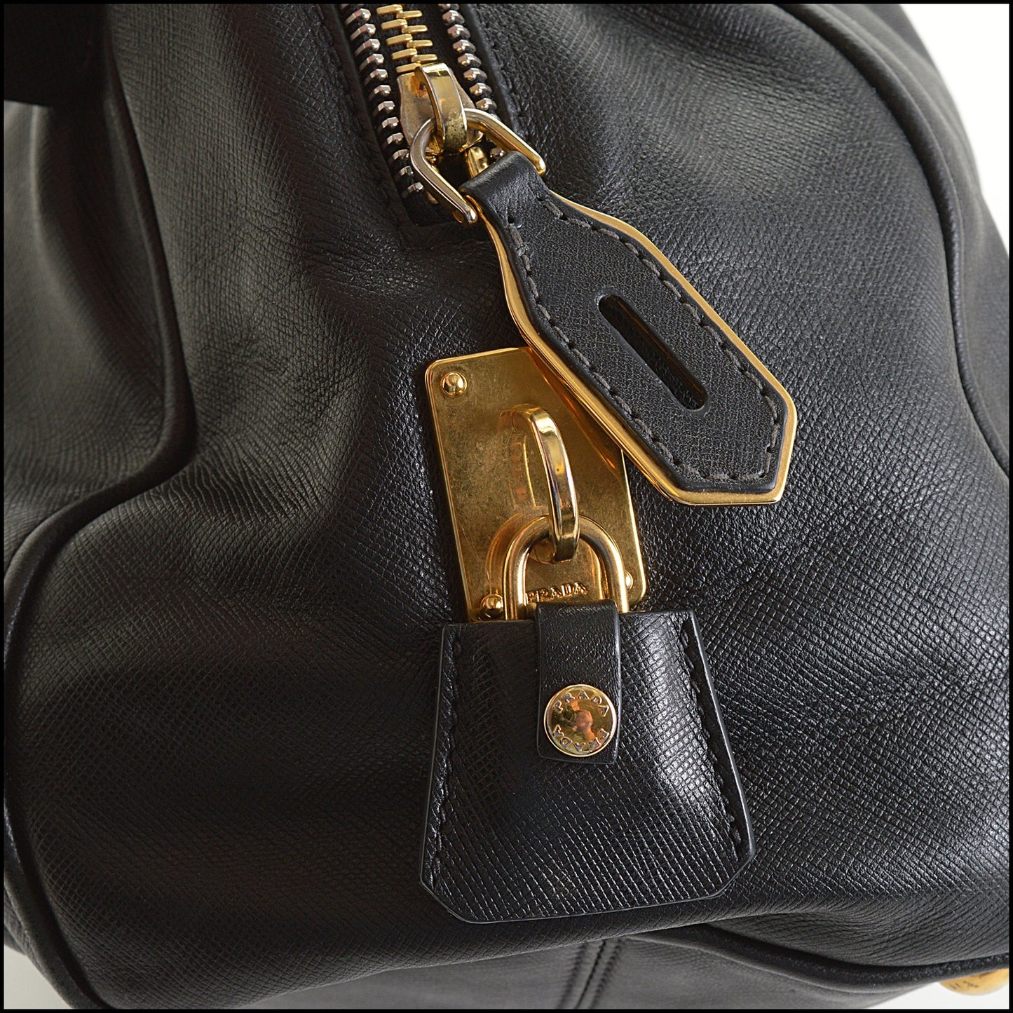 RDC14812 PRADA Saffiano Leather Gold & Silver Zippers Shoulder Bag