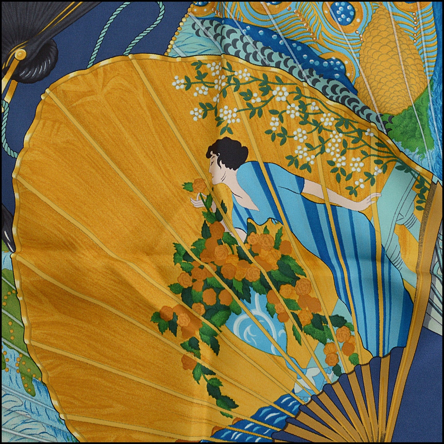 RDC14792 HERMES Red "Brise de Charme" Fans Silk Scarf 90 cm