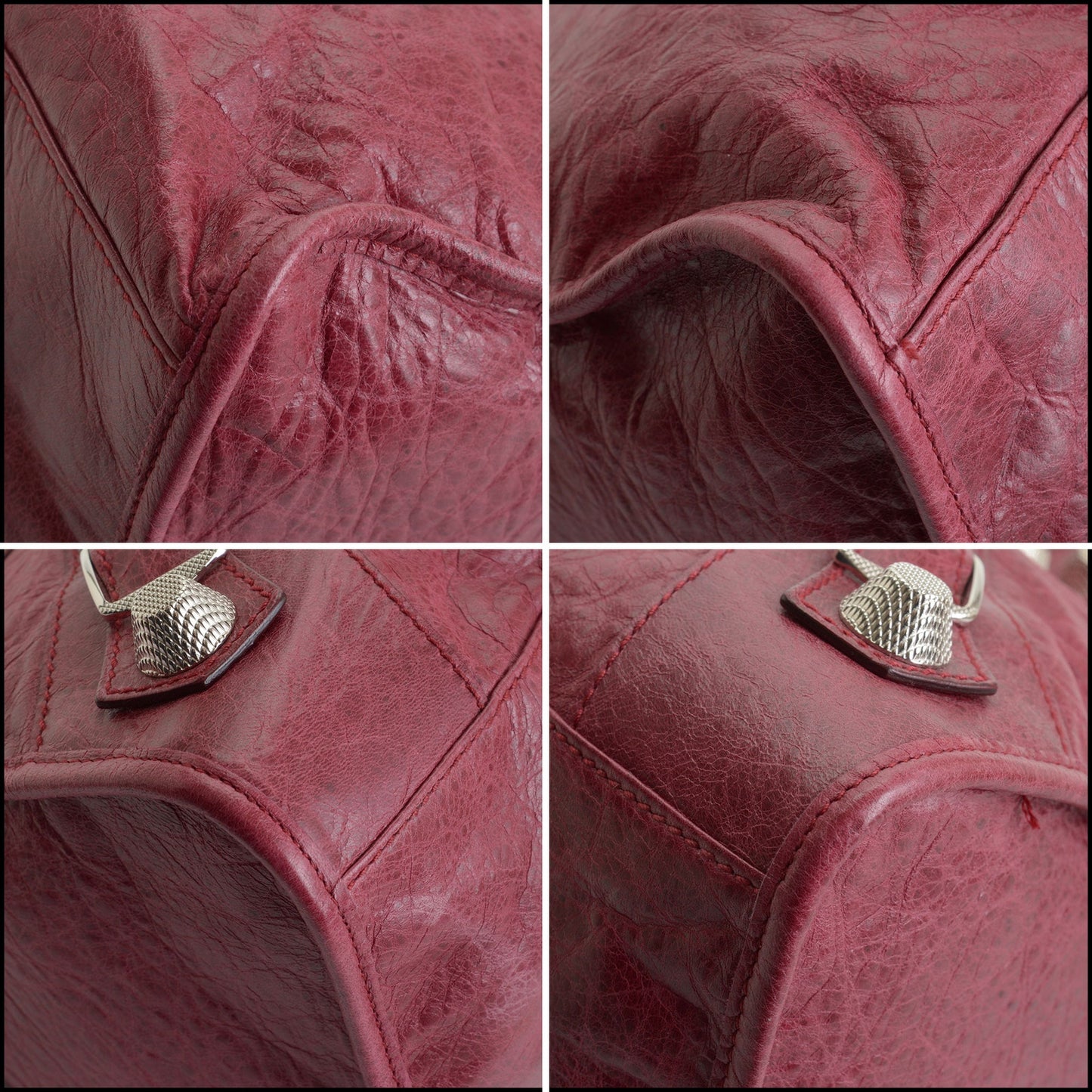 RDC14349 Authentic BALENCIAGA '09 Red Lambskin Silver Giant HW Part Time Bag