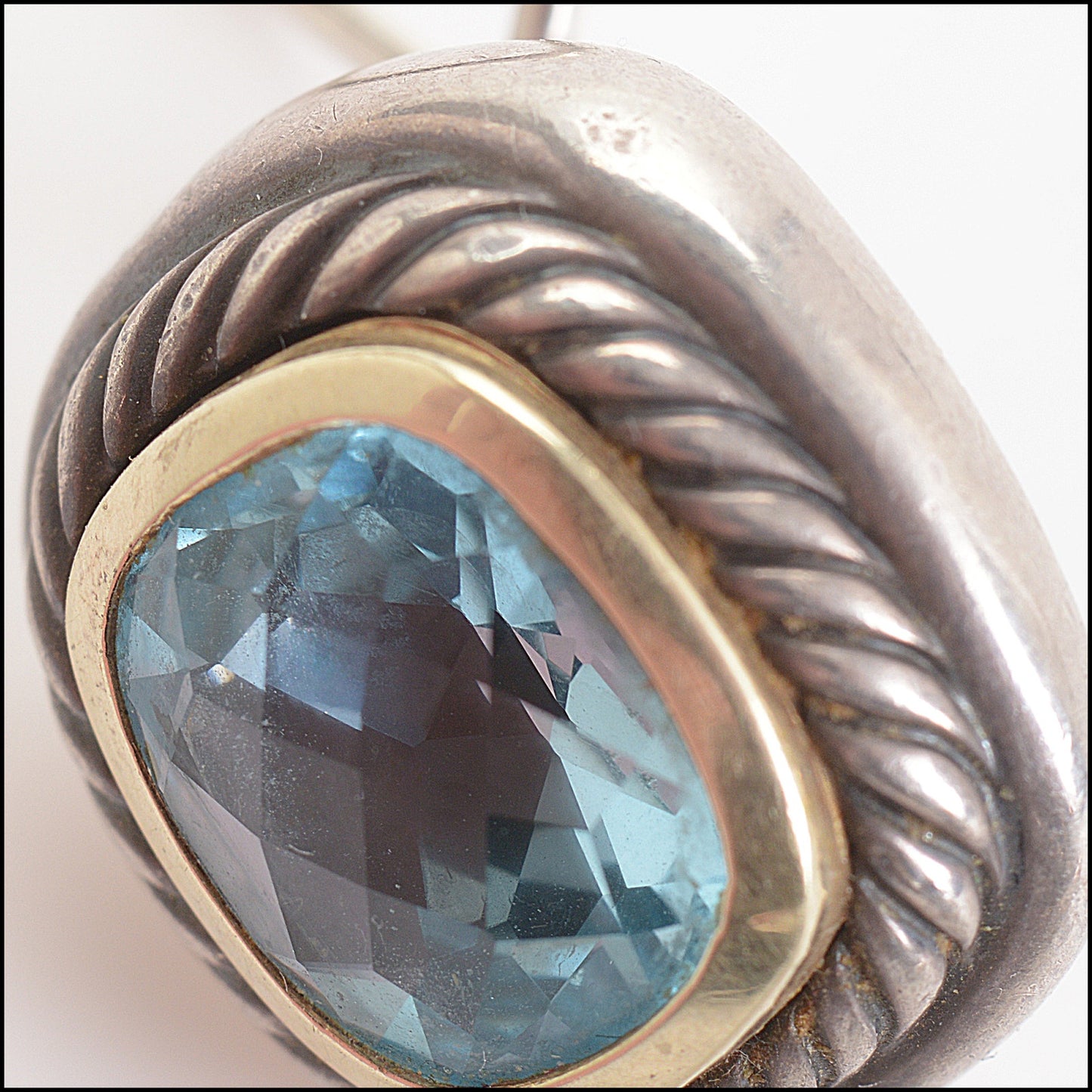 RDC14727 David Yurman Blue Topaz Sterling Silver & 18k Gold Albion Cable Omega-Post Earrings