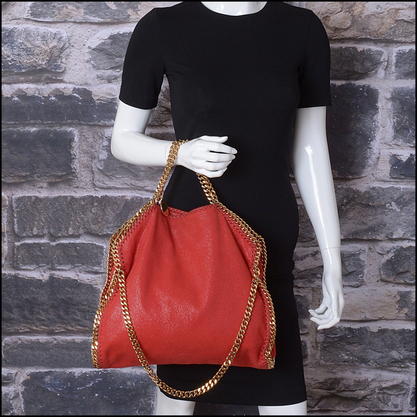 RDC14651 STELLA MCCARTNEY Red Faux Brushed-Leather Falabella Medium Shoulder Bag
