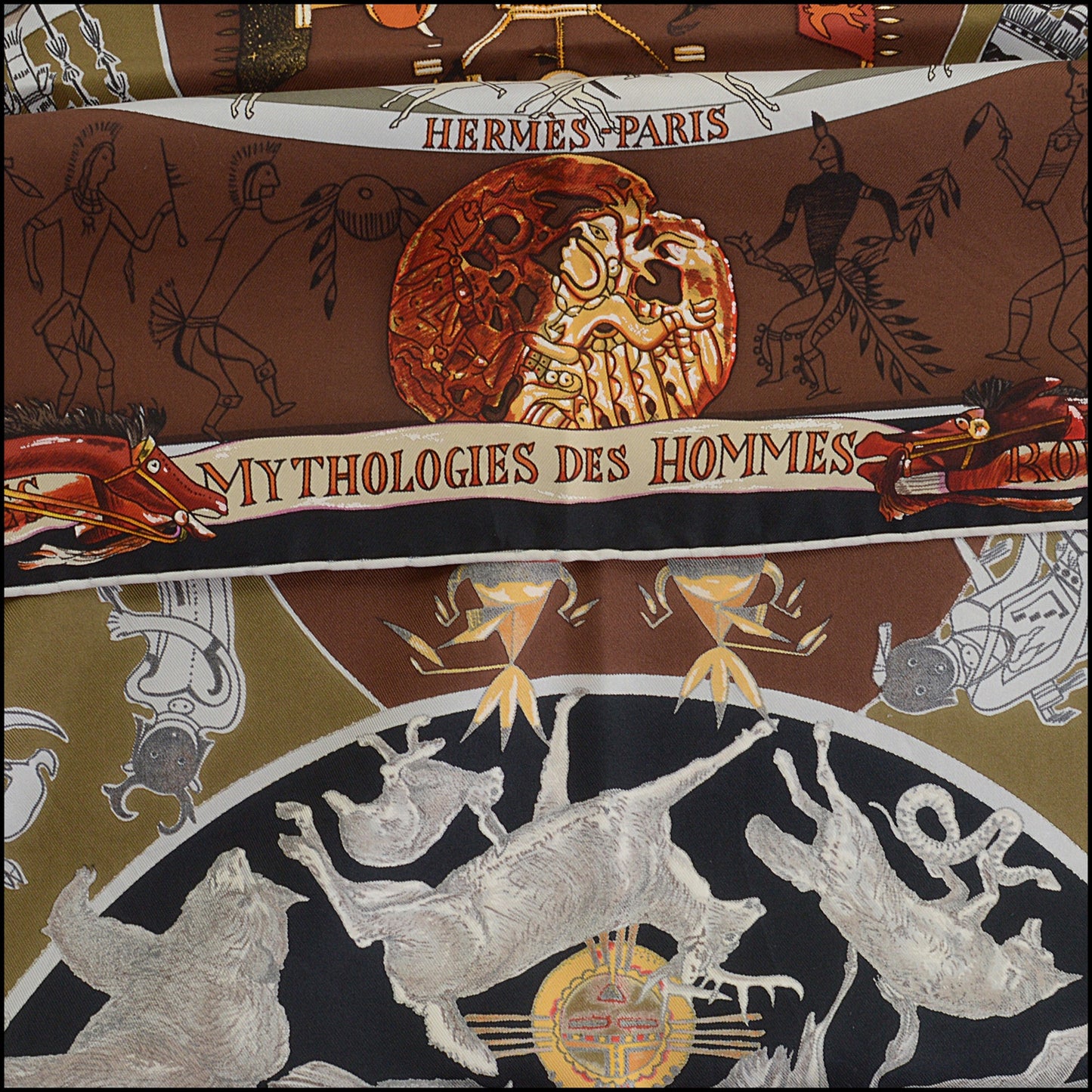 RDC14717 HERMES Kermit Oliver Brown Mythologies Des Hommes Scarf