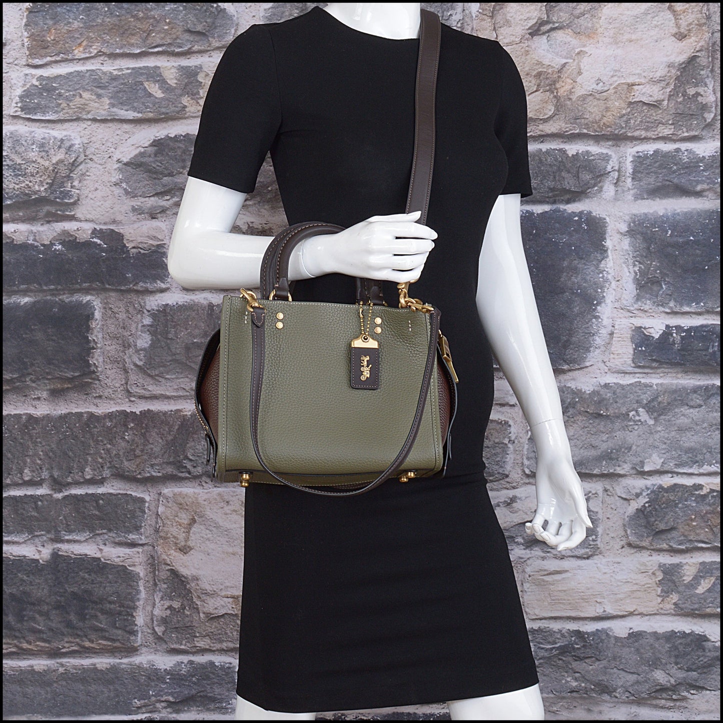 RDC15502 COACH Colorblock Olive Green Brown Glovetanned Leather Rogue 25 Bag