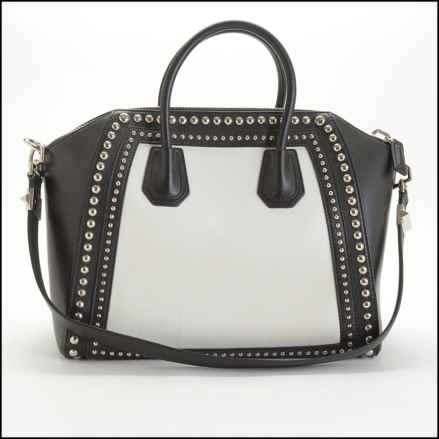 RDC14653 GIVENCHY Black & White Calfskin Studded Small Antigona Bag