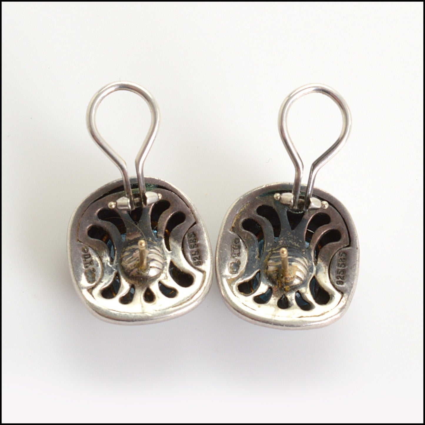 RDC14727 David Yurman Blue Topaz Sterling Silver & 18k Gold Albion Cable Omega-Post Earrings