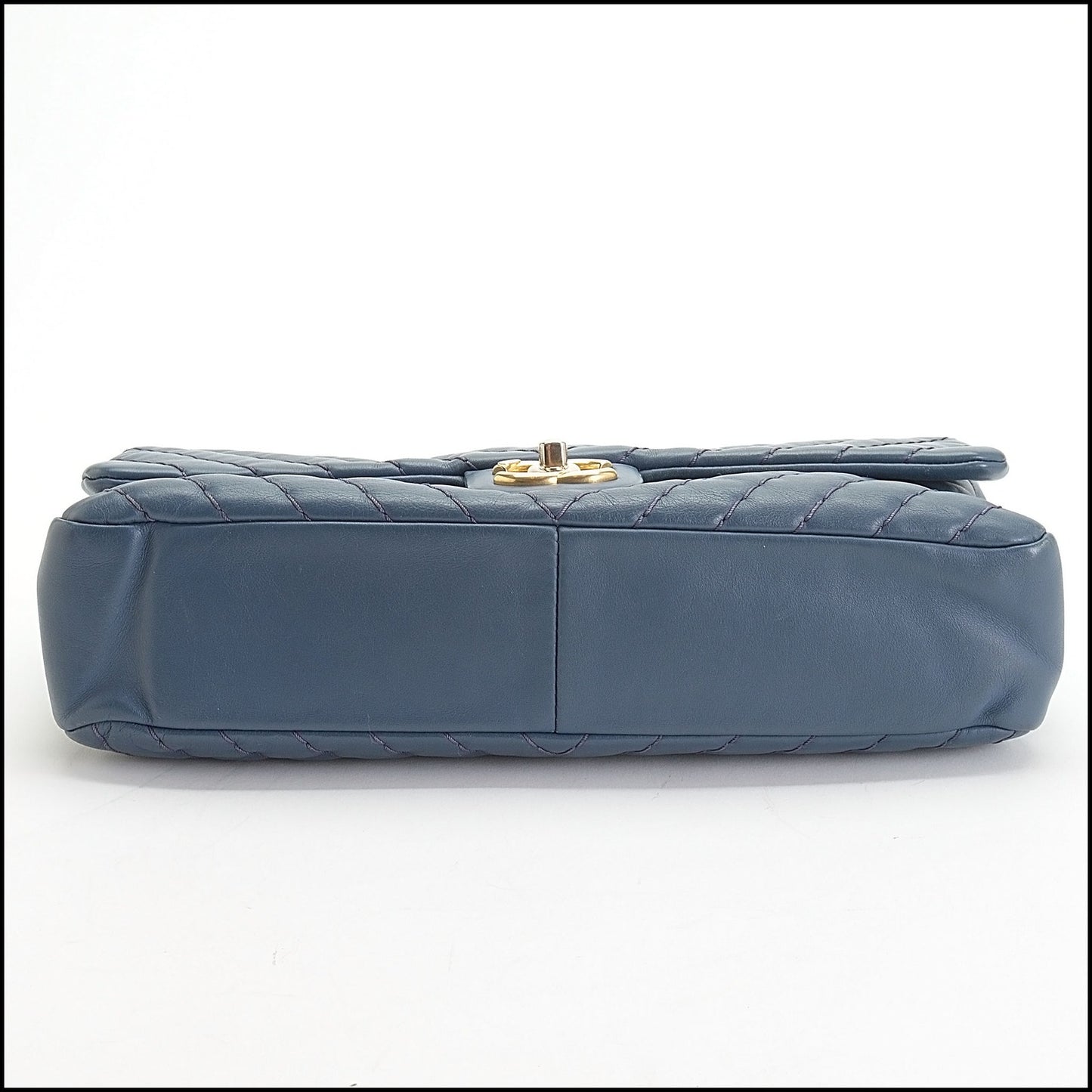 RDC14086 Authentic CHANEL '12 Blue Calfskin Leather Jumbo Chevron Medallion Single Flap Bag