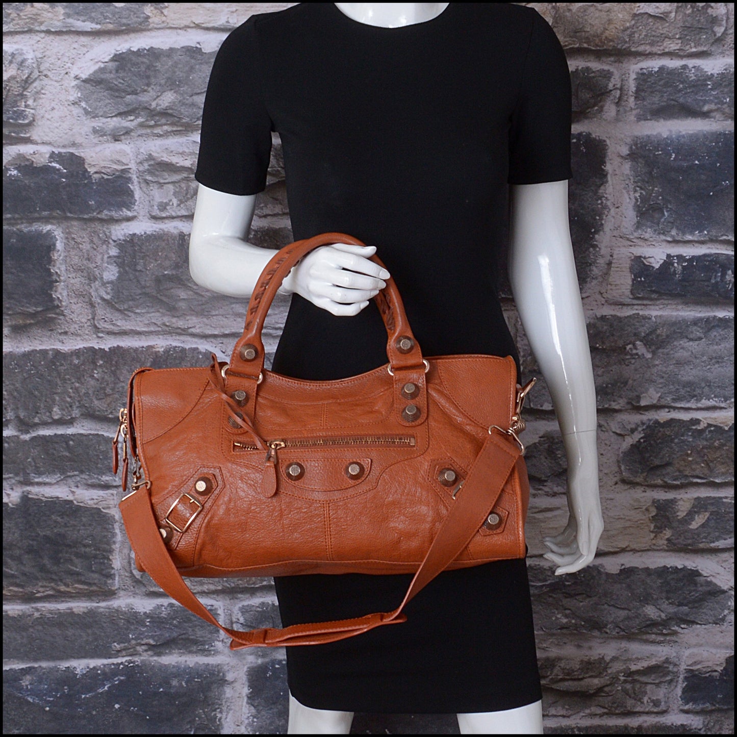 RDC14350 Authentic BALENCIAGA '11 Orange Lambskin Rose Giant HW Part Time Bag