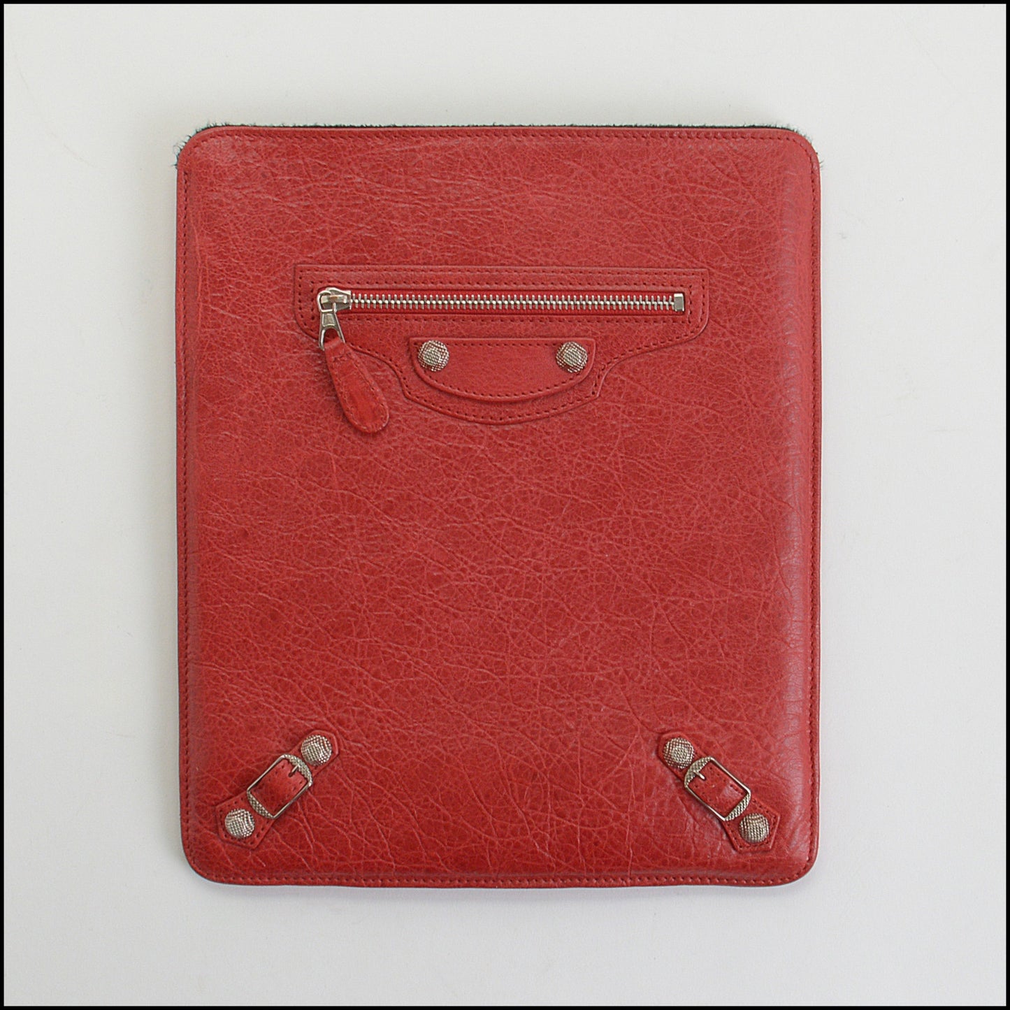 RDC14343 Authentic BALENCIAGA '12 Red Lambskin Mini Giant Hardware iPad Sleeve
