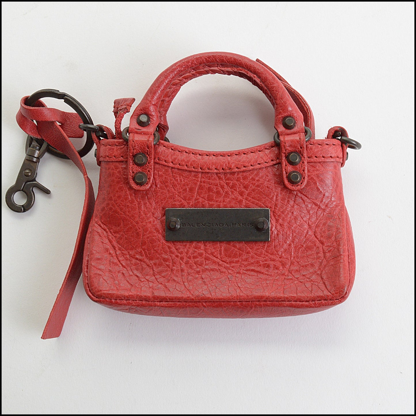 RDC14344 Authentic BALENCIAGA '12 Poppy Red Mini Moto Bag Charm Keyring