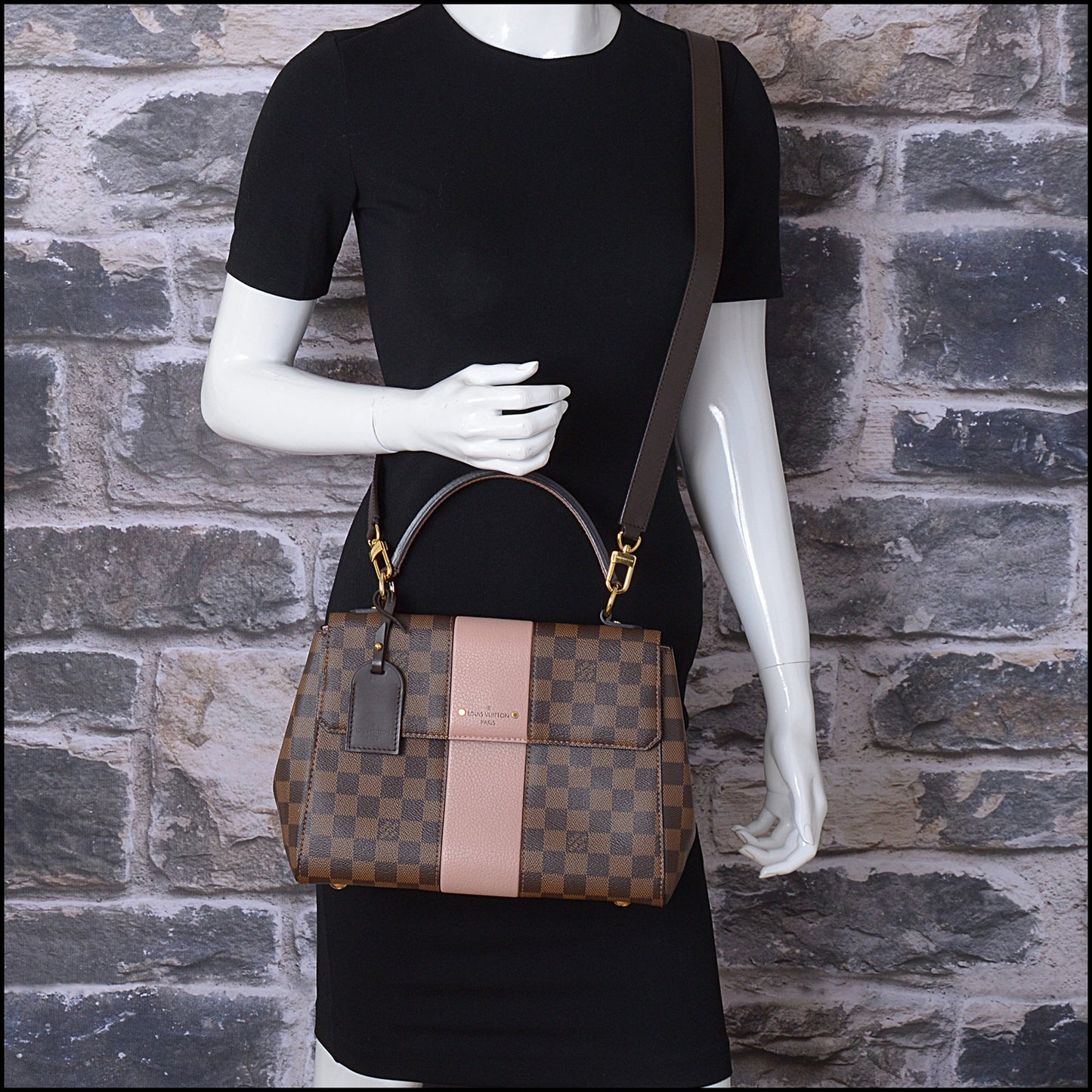 RDC14848 LOUIS VUITTON Damier Ebene & Magnolia Pink Leather Handbag