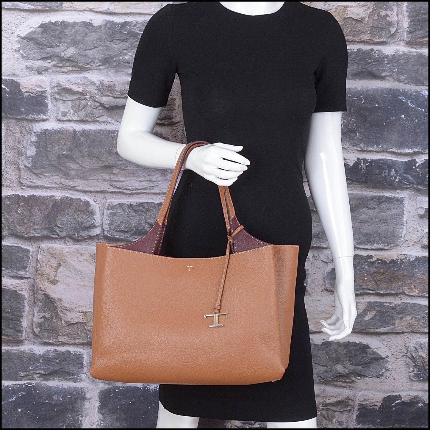 RDC14933 TOD'S Brow/Burgundy Leather Mancini Media Tote Bag