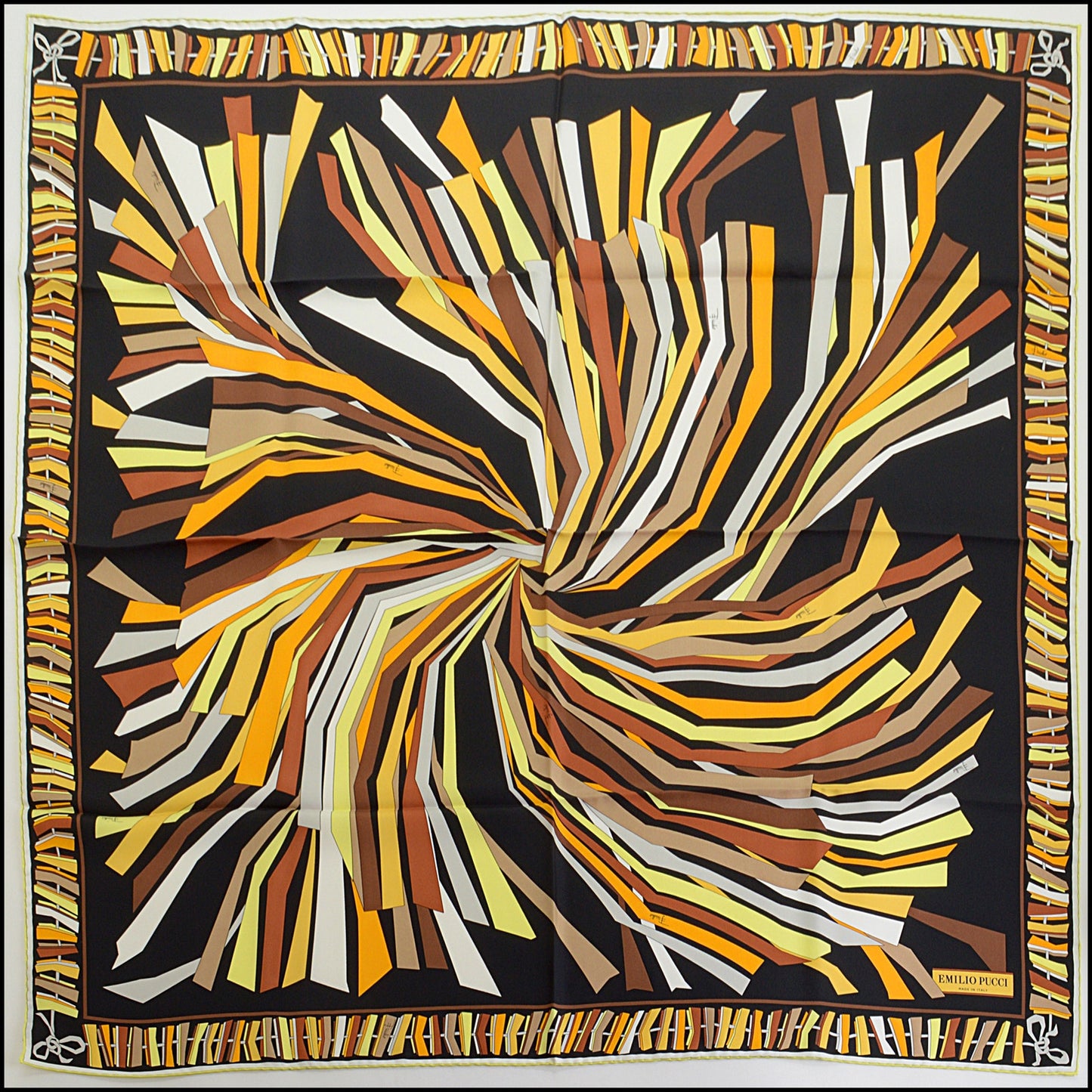 RDC14297 EMILIO PUCCI Black/Yellow/Brown Concentric Lines 90cm Square Silk Scarf