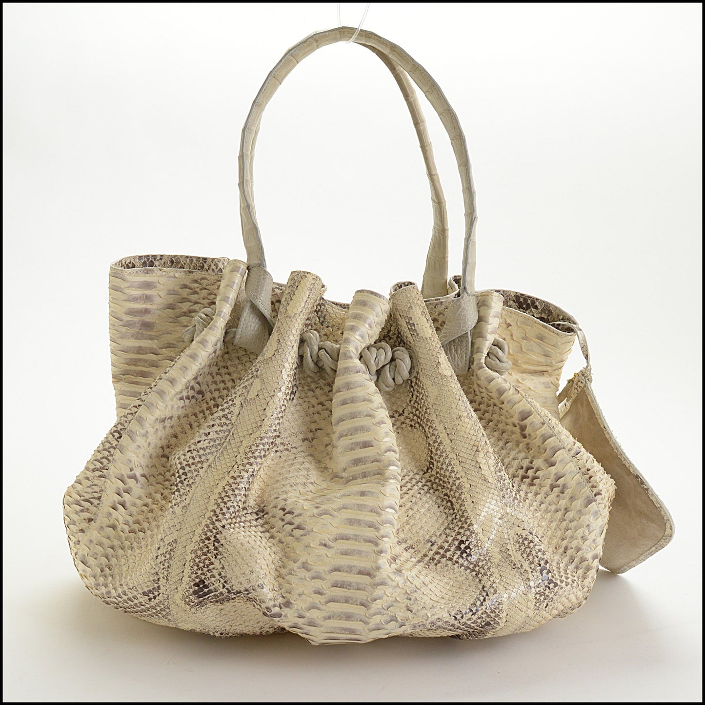 RDC14496 Nancy Gonzalez Gray & Cream Python Bag w/ Croc Handles