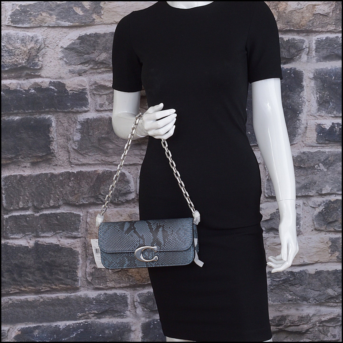 RDC15020 COACH Denim Blue Python Idol 23 Crossbody Chain Strap Bag