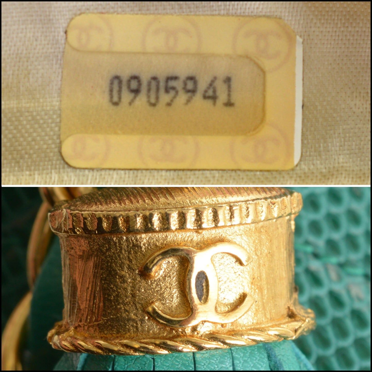 RDC14690 CHANEL Vintage '86-'88 Green Lizard Chain Strap Camera Bag