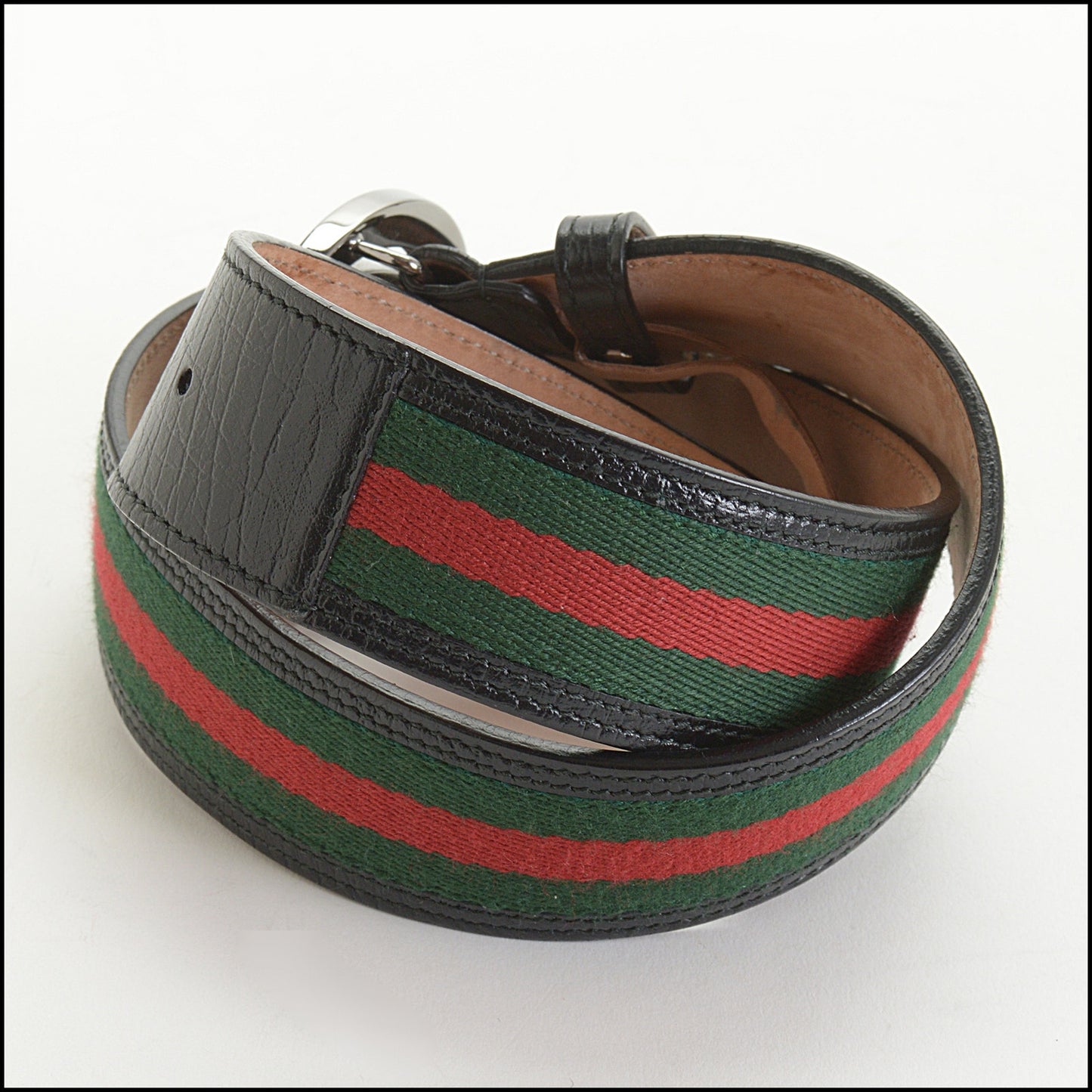 RDC14603 GUCCI Leather Web Stripe Interlocking G Buckle Belt Size 75/30