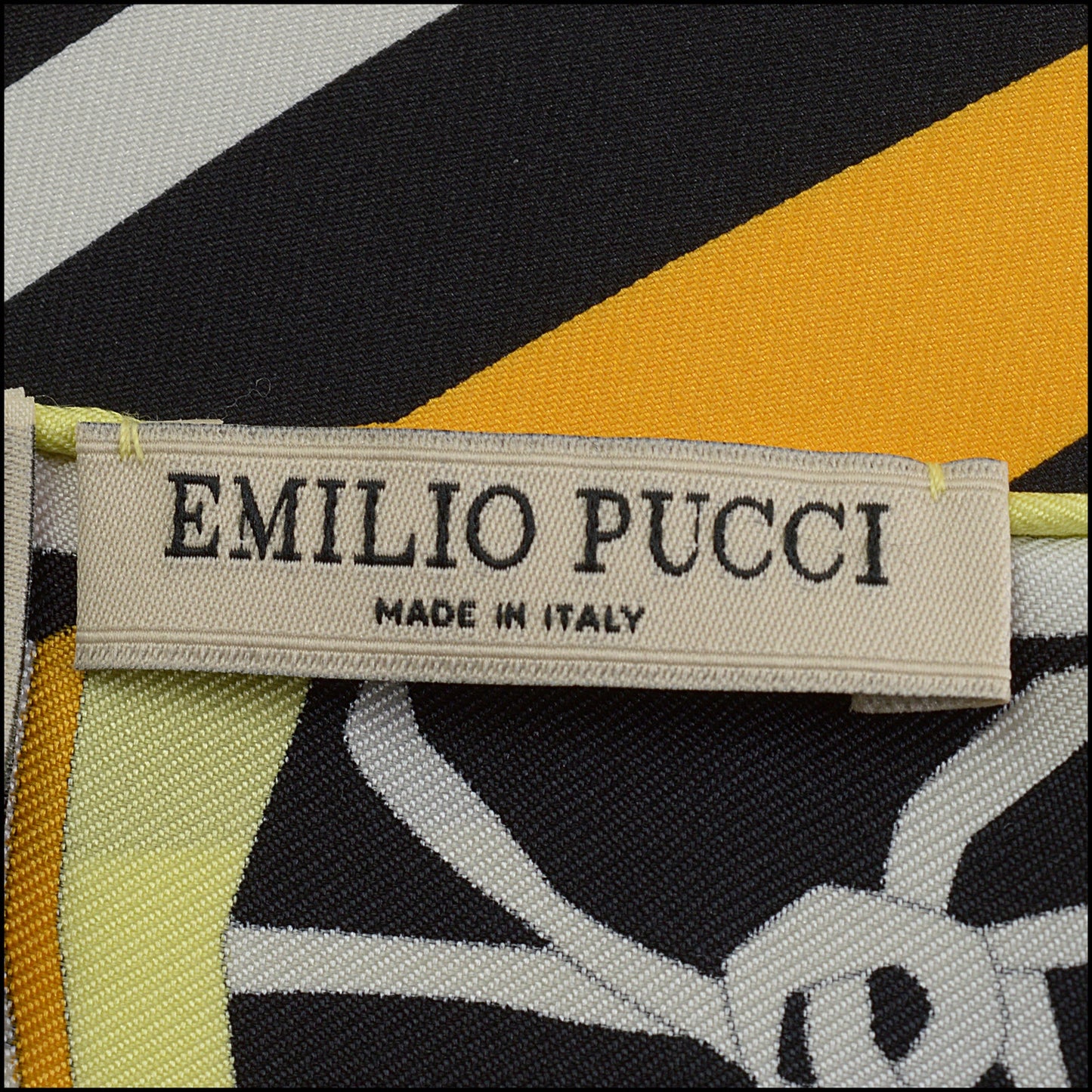 RDC14297 EMILIO PUCCI Black/Yellow/Brown Concentric Lines 90cm Square Silk Scarf