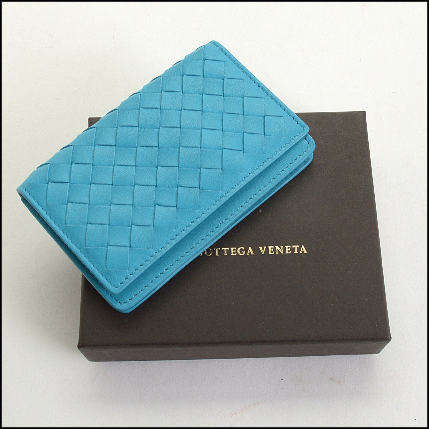 RDC14828 BOTTEGA VENETA Turquoise Nappa Leather Intrecciato Card Wallet